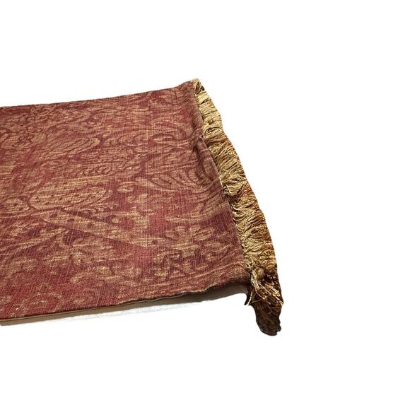 Red & Tan Custom Made Luxury Table Runner Damask Print Fringe Trim Dining Decor - Picture 3 of 7